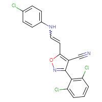 Chemical structure of 5-{2-[(4-chlorophenyl)amino]ethenyl}-3-(2,6-dichlorophenyl)-1,2-oxazole-4-carbonitrile - CSSB02125603234