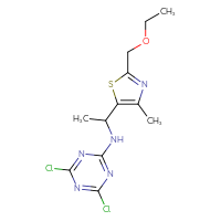 Chemical structure of 4,6-dichloro-N-{1-[2-(ethoxymethyl)-4-methyl-1,3-thiazol-5-yl]ethyl}-1,3,5-triazin-2-amine - CSSB21332060395