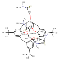 Chemical structure of N,N-dimethyl-2-({5,11,17,23-tetra-tert-butyl-26,27,28-tris[(dimethylcarbamothioyl)methoxy]pentacyclo[19.3.1.1³,⁷.1⁹,¹³.1¹⁵,¹⁹]octacosa-1(25),3,5,7(28),9,11,13(27),15,17,19(26),21,23-dodecaen-25-yl}oxy)ethanethioamide - CSSB06633788660