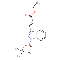 Chemical structure of tert-butyl 3-(3-ethoxy-3-oxoprop-1-en-1-yl)-1H-indazole-1-carboxylate - CSSB06580923140