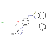 Chemical structure of N-[3-methoxy-4-(4-methyl-1H-imidazol-1-yl)phenyl]-4-phenyl-4,5,6,7-tetrahydro-1,3-benzothiazol-2-amine hydrochloride - CSSB00161188417