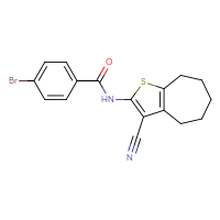 Chemical structure of 4-bromo-N-{3-cyano-4H,5H,6H,7H,8H-cyclohepta[b]thiophen-2-yl}benzamide - CSSB00048984412