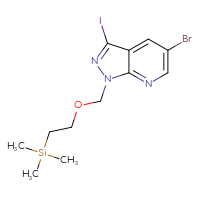 Chemical structure of 5-bromo-3-iodo-1-{[2-(trimethylsilyl)ethoxy]methyl}-1H-pyrazolo[3,4-b]pyridine - CSSB02495350626