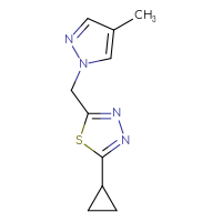 Chemical structure of 2-cyclopropyl-5-[(4-methyl-1H-pyrazol-1-yl)methyl]-1,3,4-thiadiazole - CSSB01992139979