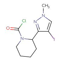 Chemical structure of 2-(4-iodo-1-methyl-1H-pyrazol-3-yl)piperidine-1-carbonyl chloride - CSSB15000876871