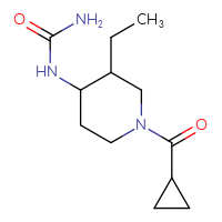 Chemical structure of (1-cyclopropanecarbonyl-3-ethylpiperidin-4-yl)urea - CSSB00867632342