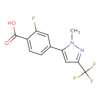 Chemical structure of 2-fluoro-4-[1-methyl-3-(trifluoromethyl)-1H-pyrazol-5-yl]benzoic acid - CSSB00034970662