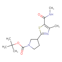 Chemical structure of tert-butyl 3-[4-methyl-5-(methylcarbamoyl)-1,3-thiazol-2-yl]pyrrolidine-1-carboxylate - CSSB02113069344