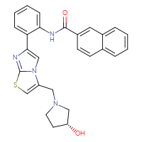 Chemical structure of N-[2-(3-{[(3R)-3-hydroxypyrrolidin-1-yl]methyl}imidazo[2,1-b][1,3]thiazol-6-yl)phenyl]naphthalene-2-carboxamide - CSSB00159268979