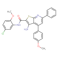 Chemical structure of 3-amino-N-(5-chloro-2-methoxyphenyl)-4-(4-methoxyphenyl)-6-phenylthieno[2,3-b]pyridine-2-carboxamide - CSSB00102543813