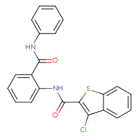 Chemical structure of 3-chloro-N-[2-(phenylcarbamoyl)phenyl]-1-benzothiophene-2-carboxamide - CSSB00020575997