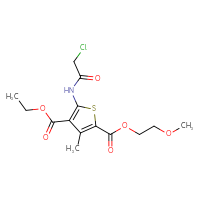 Chemical structure of 4-ethyl 2-(2-methoxyethyl) 5-(2-chloroacetamido)-3-methylthiophene-2,4-dicarboxylate - CSSB00000682583