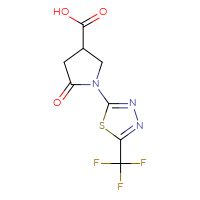 Chemical structure of 5-oxo-1-[5-(trifluoromethyl)-1,3,4-thiadiazol-2-yl]pyrrolidine-3-carboxylic acid - CSSB00138414849