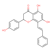 Chemical structure of 5,7-dihydroxy-2-(4-hydroxyphenyl)-8-[(1E)-2-phenylethenyl]-3,4-dihydro-2H-1-benzopyran-4-one - CSSB14948330803