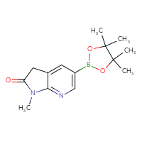 Chemical structure of 1-methyl-5-(4,4,5,5-tetramethyl-1,3,2-dioxaborolan-2-yl)-1H,2H,3H-pyrrolo[2,3-b]pyridin-2-one - CSSB00010886767