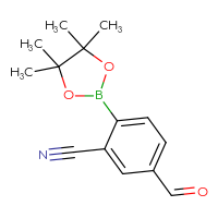 Chemical structure of 5-formyl-2-(4,4,5,5-tetramethyl-1,3,2-dioxaborolan-2-yl)benzonitrile - CSSB00010045543