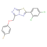Chemical structure of 6-(2,4-dichlorophenyl)-3-[(4-fluorophenoxy)methyl]-[1,2,4]triazolo[3,4-b][1,3,4]thiadiazole - CSSB00121637003