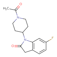 Chemical structure of 1-(1-acetylpiperidin-4-yl)-6-fluoro-2,3-dihydro-1H-indol-2-one - CSSB21291564864