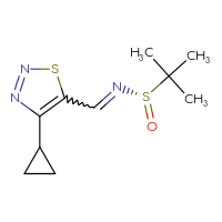 Chemical structure of (S)-N-[(4-cyclopropyl-1,2,3-thiadiazol-5-yl)methylidene]-2-methylpropane-2-sulfinamide - CSSB21332840712