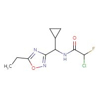 Chemical structure of 2-chloro-N-[cyclopropyl(5-ethyl-1,2,4-oxadiazol-3-yl)methyl]-2-fluoroacetamide - CSSB21332169190