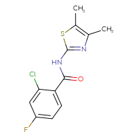 Chemical structure of 2-chloro-N-(4,5-dimethyl-1,3-thiazol-2-yl)-4-fluorobenzamide - CSSB00026329720