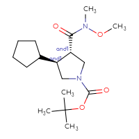 Chemical structure of rac-tert-butyl (3R,4R)-3-cyclopentyl-4-[methoxy(methyl)carbamoyl]pyrrolidine-1-carboxylate - CSSB21291563830