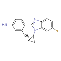 Chemical structure of 4-(1-cyclopropyl-6-fluoro-1H-1,3-benzodiazol-2-yl)-3-methylaniline - CSSB00000761035