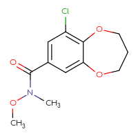 Chemical structure of 9-chloro-N-methoxy-N-methyl-3,4-dihydro-2H-1,5-benzodioxepine-7-carboxamide - CSSB00026682979