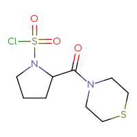 Chemical structure of 2-(thiomorpholine-4-carbonyl)pyrrolidine-1-sulfonyl chloride - CSSB21224773630