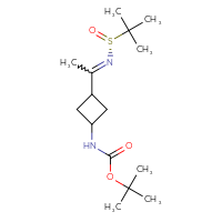 Chemical structure of tert-butyl N-[3-(1-{[(R)-2-methylpropane-2-sulfinyl]imino}ethyl)cyclobutyl]carbamate - CSSB21332858257