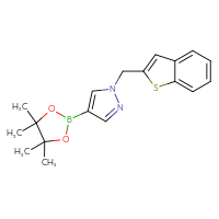 Chemical structure of 1-[(1-benzothiophen-2-yl)methyl]-4-(4,4,5,5-tetramethyl-1,3,2-dioxaborolan-2-yl)-1H-pyrazole - CSSB02179506804