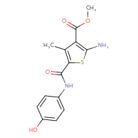 Chemical structure of methyl 2-amino-5-[(4-hydroxyphenyl)carbamoyl]-4-methylthiophene-3-carboxylate - CSSB14863682007