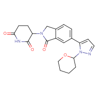 Chemical structure of 3-{6-[1-(oxan-2-yl)-1H-pyrazol-5-yl]-1-oxo-2,3-dihydro-1H-isoindol-2-yl}piperidine-2,6-dione - CSSB06586825739