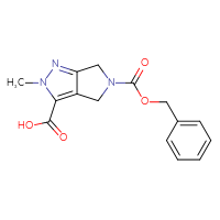 Chemical structure of 5-[(benzyloxy)carbonyl]-2-methyl-2H,4H,5H,6H-pyrrolo[3,4-c]pyrazole-3-carboxylic acid - CSSB06744500409