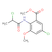Chemical structure of methyl 5-chloro-2-(2-chloropropanamido)-3-methoxybenzoate - CSSB21531615376
