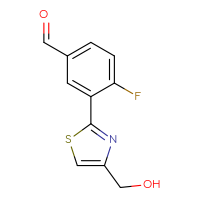 Chemical structure of 4-fluoro-3-[4-(hydroxymethyl)-1,3-thiazol-2-yl]benzaldehyde - CSSB06582188153