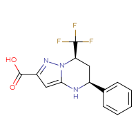 Chemical structure of (5S,7R)-5-phenyl-7-(trifluoromethyl)-4H,5H,6H,7H-pyrazolo[1,5-a]pyrimidine-2-carboxylic acid - CSSB02125399550