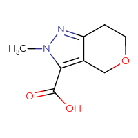 Chemical structure of 2-methyl-2H,4H,6H,7H-pyrano[4,3-c]pyrazole-3-carboxylic acid - CSSB00021592892