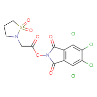 Chemical structure of 4,5,6,7-tetrachloro-1,3-dioxo-2,3-dihydro-1H-isoindol-2-yl 2-(1,1-dioxo-1λ⁶,2-thiazolidin-2-yl)acetate - CSSB20270393382