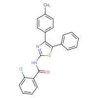 Chemical structure of 2-chloro-N-[4-(4-methylphenyl)-5-phenyl-1,3-thiazol-2-yl]benzamide - CSSB00121698186