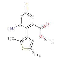 Chemical structure of methyl 3-amino-2-(2,5-dimethylthiophen-3-yl)-5-fluorobenzoate - CSSB06582810169