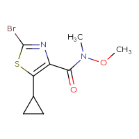 Chemical structure of 2-bromo-5-cyclopropyl-N-methoxy-N-methyl-1,3-thiazole-4-carboxamide - CSSB01992609918