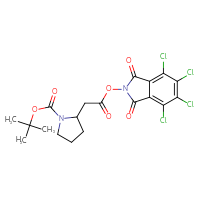 Chemical structure of tert-butyl 2-{2-oxo-2-[(4,5,6,7-tetrachloro-1,3-dioxo-2,3-dihydro-1H-isoindol-2-yl)oxy]ethyl}pyrrolidine-1-carboxylate - CSSB20270488235