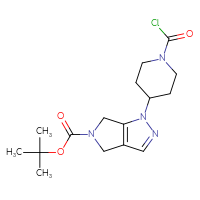 Chemical structure of tert-butyl 1-[1-(carbonochloridoyl)piperidin-4-yl]-1H,4H,5H,6H-pyrrolo[3,4-c]pyrazole-5-carboxylate - CSSB21224775260