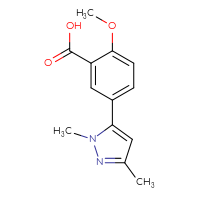 Chemical structure of 5-(1,3-dimethyl-1H-pyrazol-5-yl)-2-methoxybenzoic acid - CSSB01736972179
