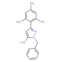 Chemical structure of 1-benzyl-3-(2,4,6-trimethylphenyl)-1H-pyrazol-5-amine - CSSB00010201517