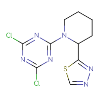 Chemical structure of 2,4-dichloro-6-[2-(1,3,4-thiadiazol-2-yl)piperidin-1-yl]-1,3,5-triazine - CSSB21332061687