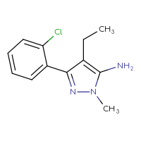 Chemical structure of 3-(2-chlorophenyl)-4-ethyl-1-methyl-1H-pyrazol-5-amine - CSSB00000361767