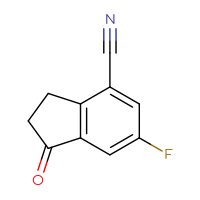 Chemical structure of 6-fluoro-1-oxo-2,3-dihydro-1H-indene-4-carbonitrile - CSSB00009843399