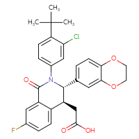 Chemical structure of 2-[(3S,4S)-2-(4-tert-butyl-3-chlorophenyl)-3-(2,3-dihydro-1,4-benzodioxin-6-yl)-7-fluoro-1-oxo-1,2,3,4-tetrahydroisoquinolin-4-yl]acetic acid - CSSB02495326077